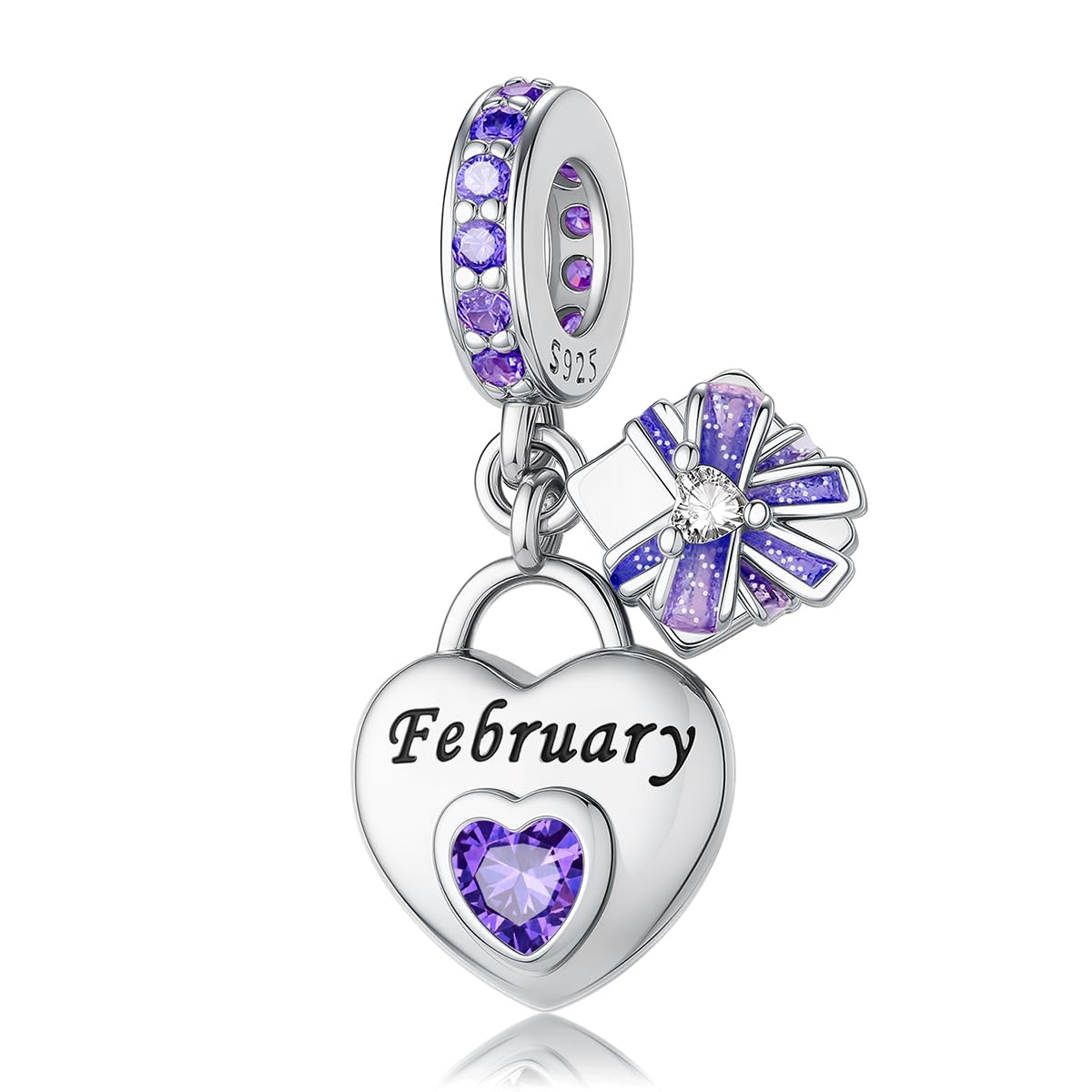 HappyStar 925 Sterling Silver Happy Birthday Bead Charm Love Heart Shape Birthstone Charms for Bracelets Dangle Pendant with 5A Cubic Zirconia Compatible Pandora Bracelets Jewelry Gift for Women