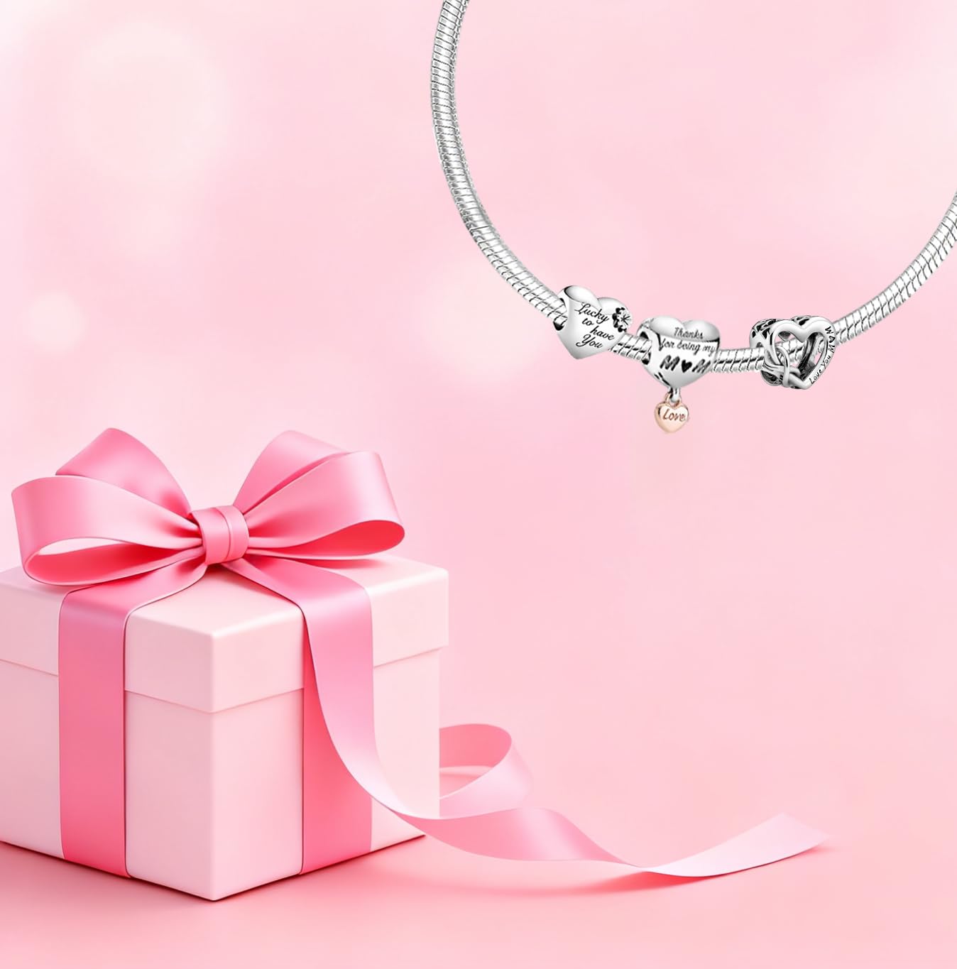 Mother Heart Charms for Bracelets Love Mom Flowers Charm Jewellery for Women