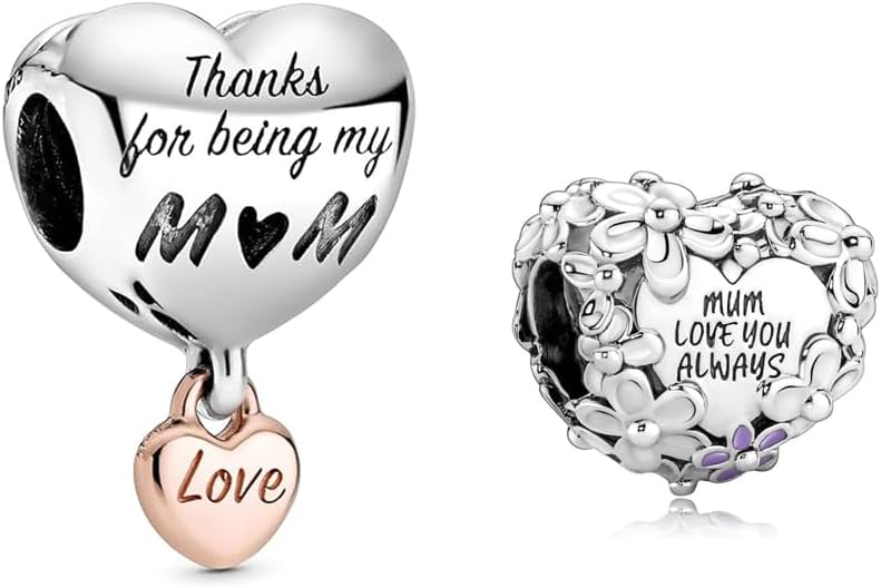 Mother Heart Charms for Bracelets Love Mom Flowers Charm Jewellery for Women
