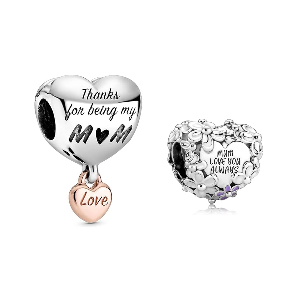 Mother Heart Charms for Bracelets Love Mom Flowers Charm Jewellery for Women