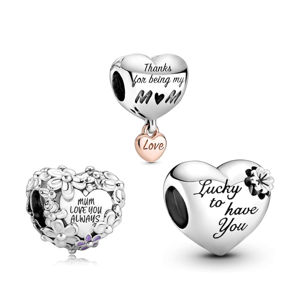 Mother Heart Charms for Bracelets Love Mom Flowers Charm Jewellery for Women