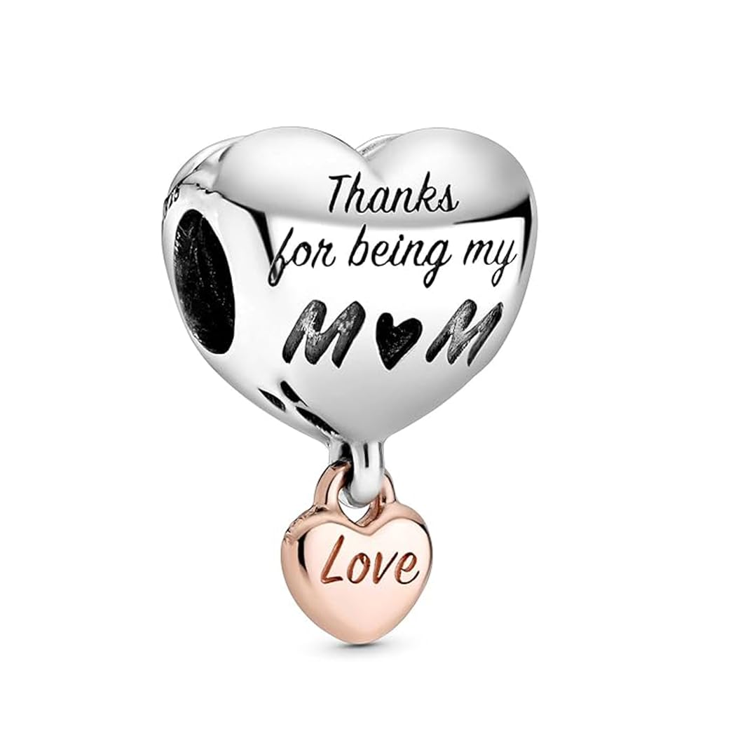 Mother Heart Charms for Bracelets Love Mom Flowers Charm Jewellery for Women