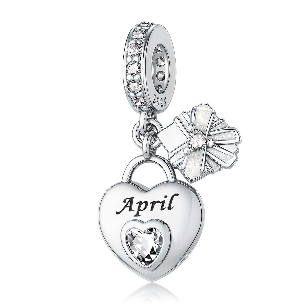 HappyStar 925 Sterling Silver Happy Birthday Bead Charm Love Heart Shape Birthstone Charms for Bracelets Dangle Pendant with 5A Cubic Zirconia Compatible Pandora Bracelets Jewelry Gift for Women