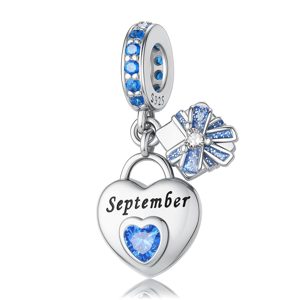 HappyStar 925 Sterling Silver Happy Birthday Bead Charm Love Heart Shape Birthstone Charms for Bracelets Dangle Pendant with 5A Cubic Zirconia Compatible Pandora Bracelets Jewelry Gift for Women