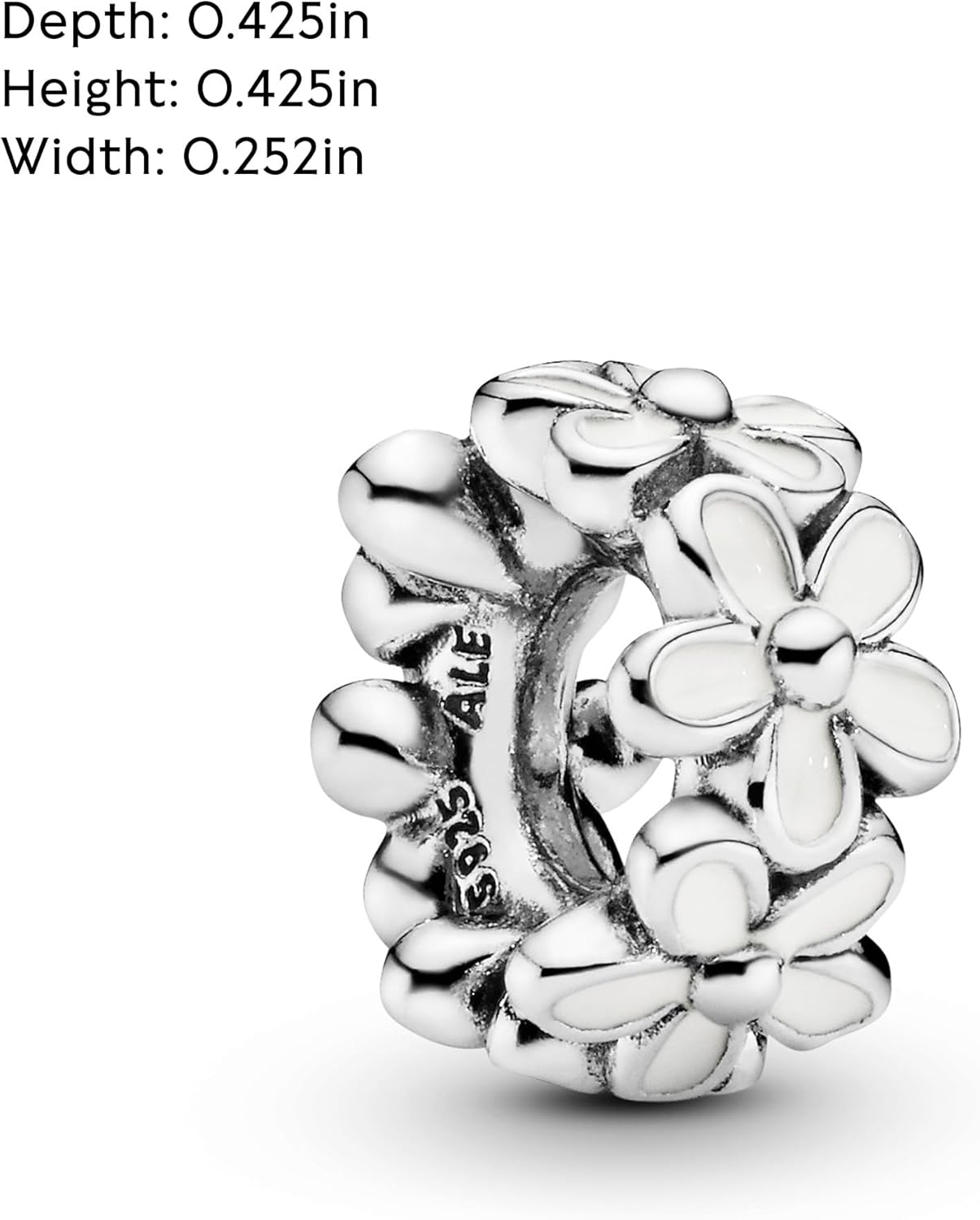 PANDORA White Daisy Flower Spacer Charm - Bracelet Charm for PANDORA Moments Bracelets - Sterling Silver & Enamel - Gift for Her - Jewelry for Women with Gift Box