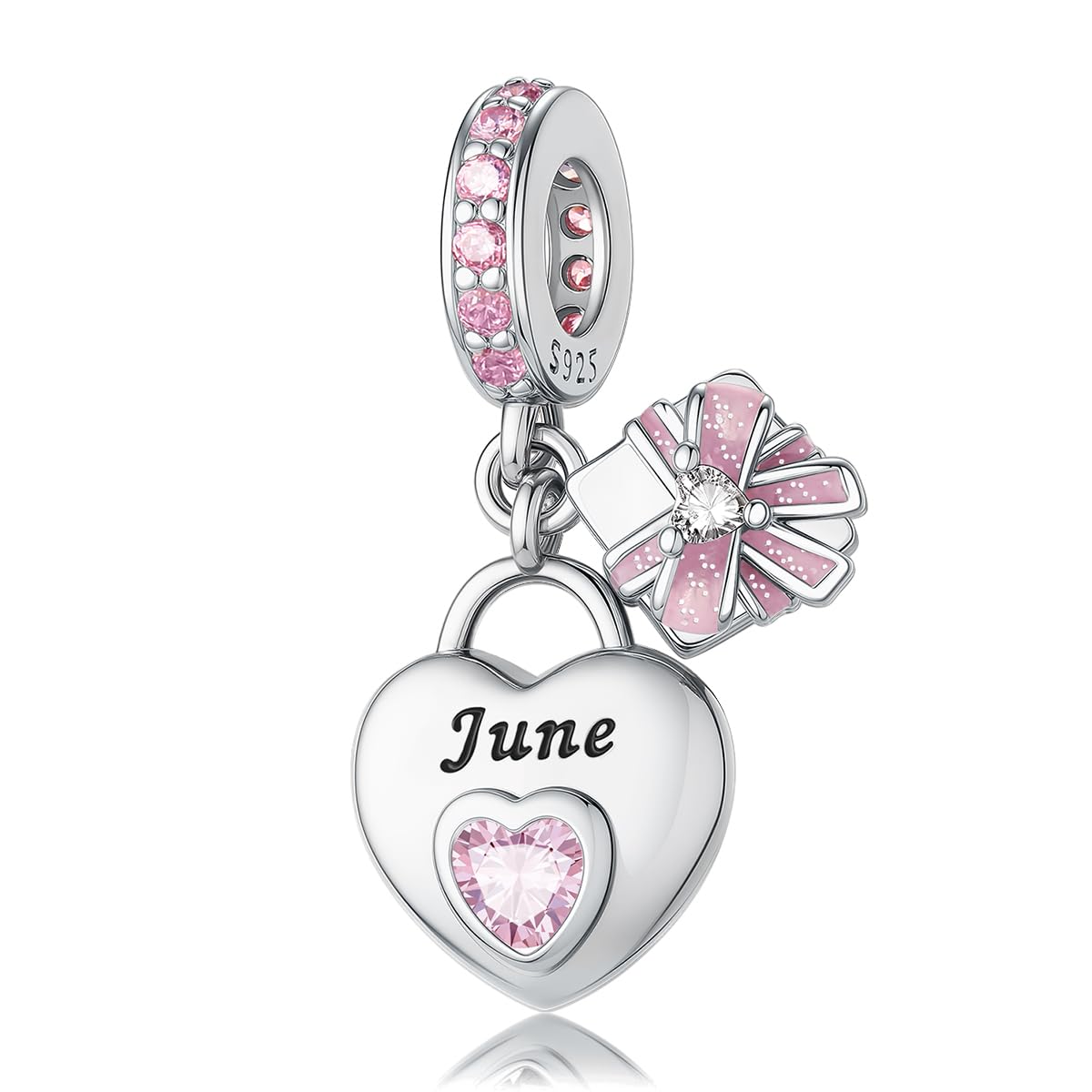 HappyStar 925 Sterling Silver Happy Birthday Bead Charm Love Heart Shape Birthstone Charms for Bracelets Dangle Pendant with 5A Cubic Zirconia Compatible Pandora Bracelets Jewelry Gift for Women