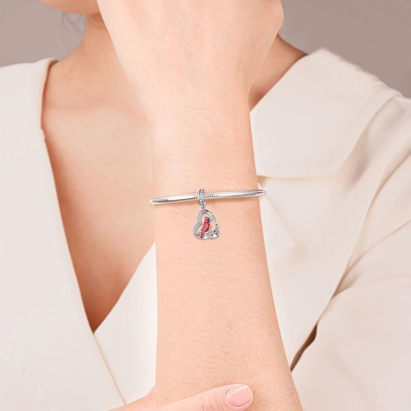 Cardinal Charm 925 Sterling Silver Cardinal Charms for Bracelets I am Always With You Memorial Jewelry Heart Red Cardinal Gifts for Women