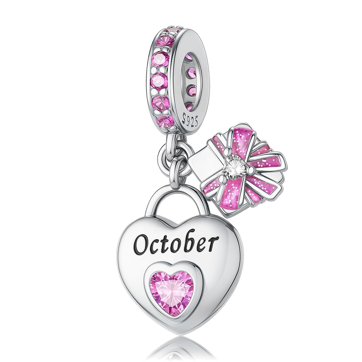 HappyStar 925 Sterling Silver Happy Birthday Bead Charm Love Heart Shape Birthstone Charms for Bracelets Dangle Pendant with 5A Cubic Zirconia Compatible Pandora Bracelets Jewelry Gift for Women