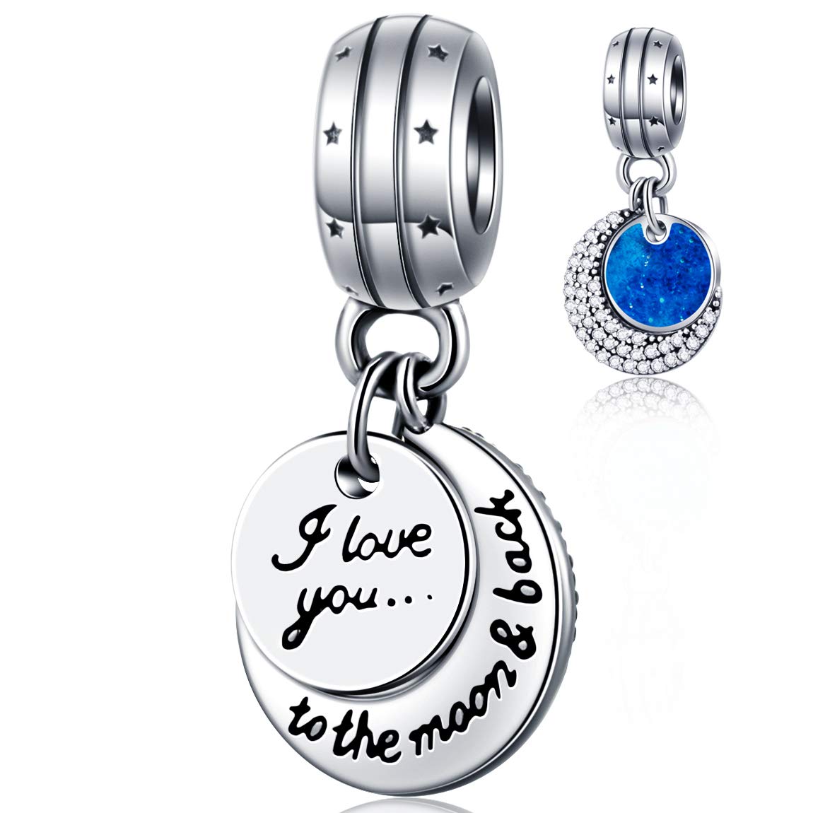 GEMDAZZ 925 Sterling Silver Valentines Day Charms Heart Charms, I Love You to The Moon and Back Pendant, Cupid Arrow and 4 Leaf Clover Beads fit European Bracelets, Gift for Lover/Wife/Girls