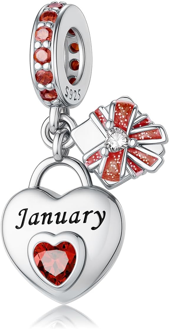 HappyStar 925 Sterling Silver Happy Birthday Bead Charm Love Heart Shape Birthstone Charms for Bracelets Dangle Pendant with 5A Cubic Zirconia Compatible Pandora Bracelets Jewelry Gift for Women