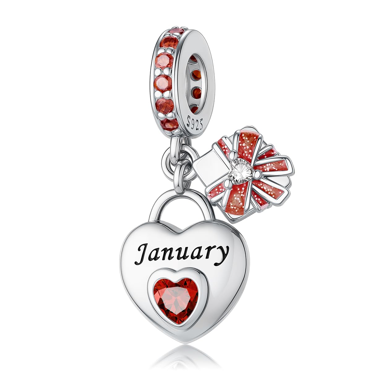 HappyStar 925 Sterling Silver Happy Birthday Bead Charm Love Heart Shape Birthstone Charms for Bracelets Dangle Pendant with 5A Cubic Zirconia Compatible Pandora Bracelets Jewelry Gift for Women
