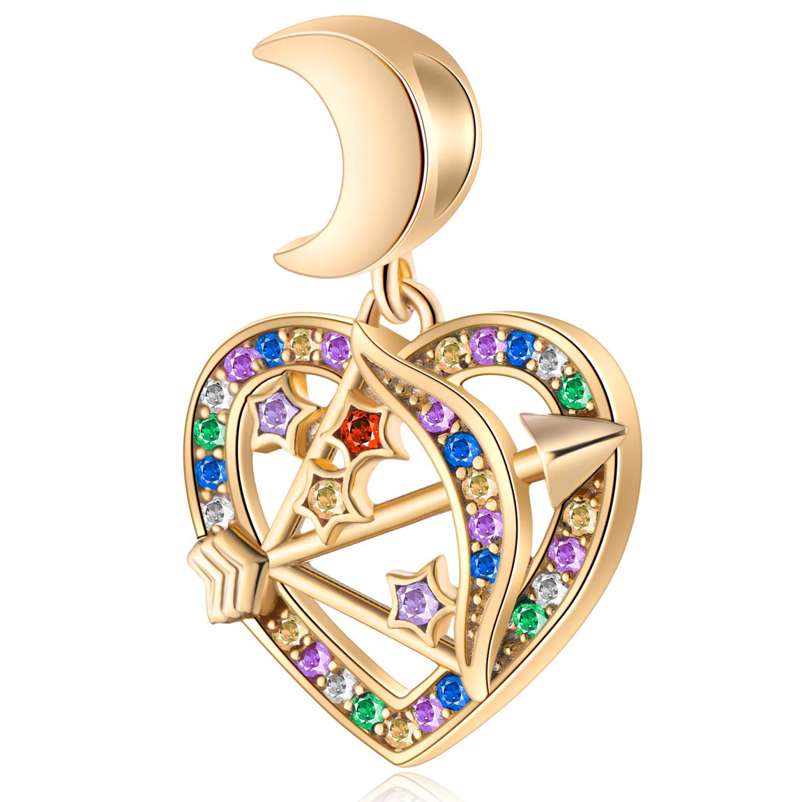 GEMDAZZ 925 Sterling Silver Valentines Day Charms Heart Charms, I Love You to The Moon and Back Pendant, Cupid Arrow and 4 Leaf Clover Beads fit European Bracelets, Gift for Lover/Wife/Girls