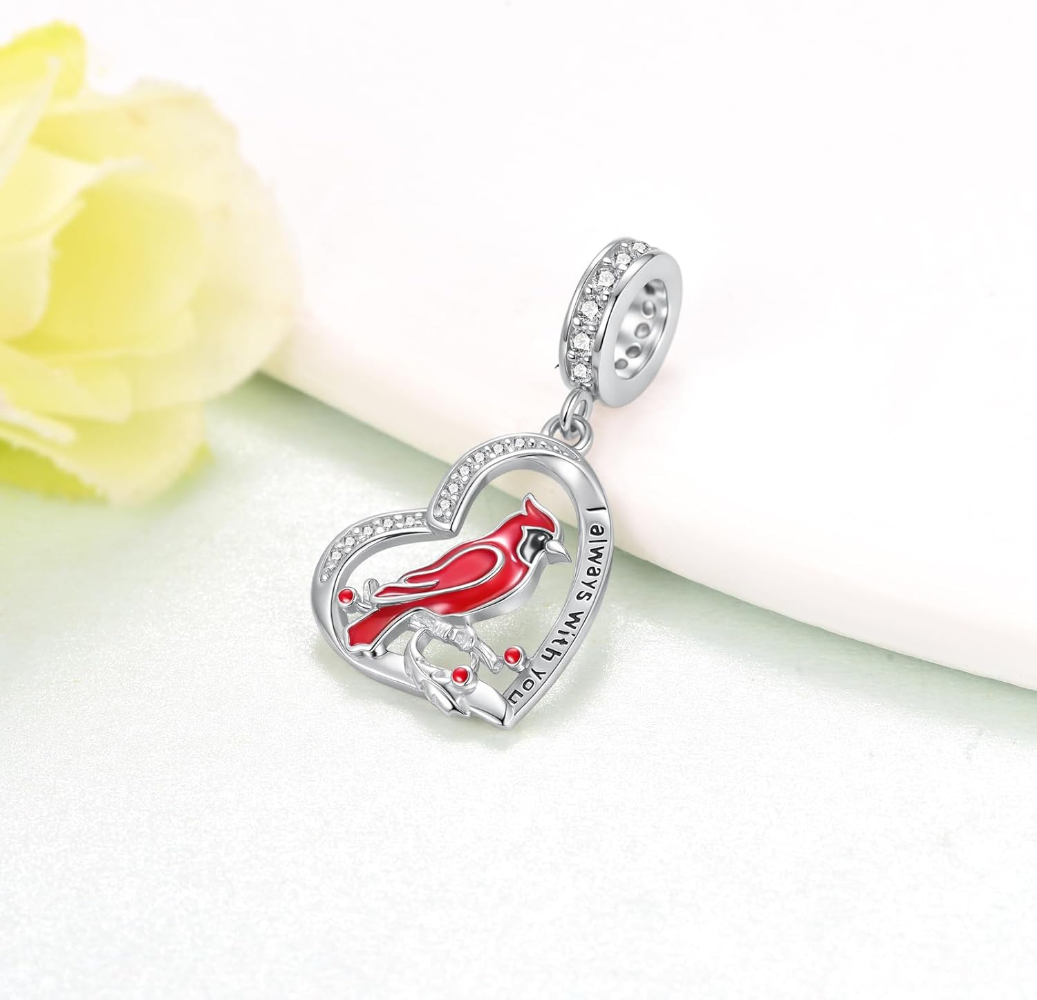 Cardinal Charm 925 Sterling Silver Cardinal Charms for Bracelets I am Always With You Memorial Jewelry Heart Red Cardinal Gifts for Women