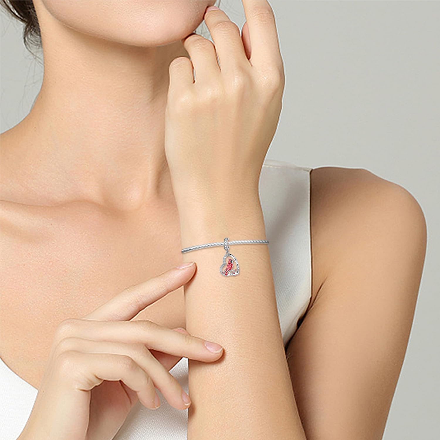 Cardinal Charm 925 Sterling Silver Cardinal Charms for Bracelets I am Always With You Memorial Jewelry Heart Red Cardinal Gifts for Women