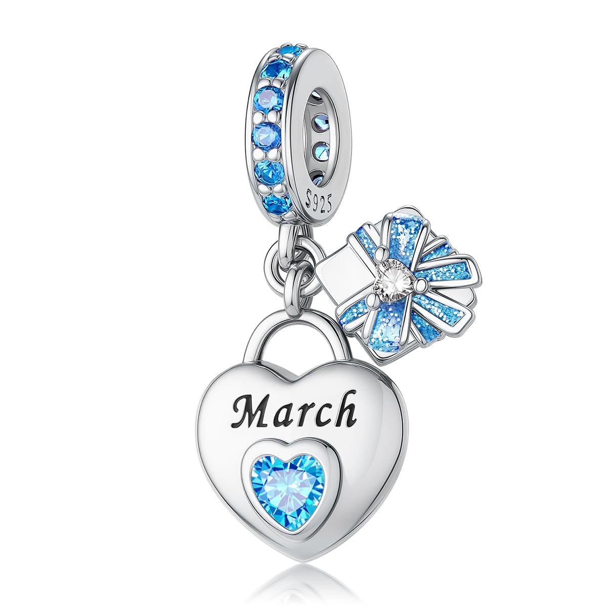 HappyStar 925 Sterling Silver Happy Birthday Bead Charm Love Heart Shape Birthstone Charms for Bracelets Dangle Pendant with 5A Cubic Zirconia Compatible Pandora Bracelets Jewelry Gift for Women