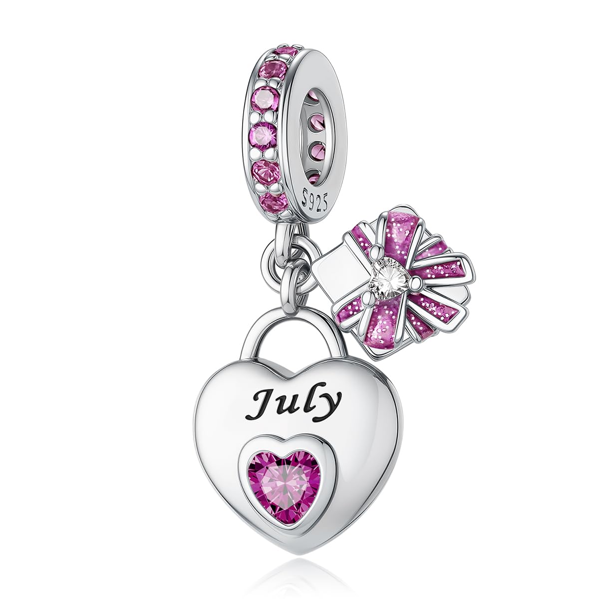 HappyStar 925 Sterling Silver Happy Birthday Bead Charm Love Heart Shape Birthstone Charms for Bracelets Dangle Pendant with 5A Cubic Zirconia Compatible Pandora Bracelets Jewelry Gift for Women