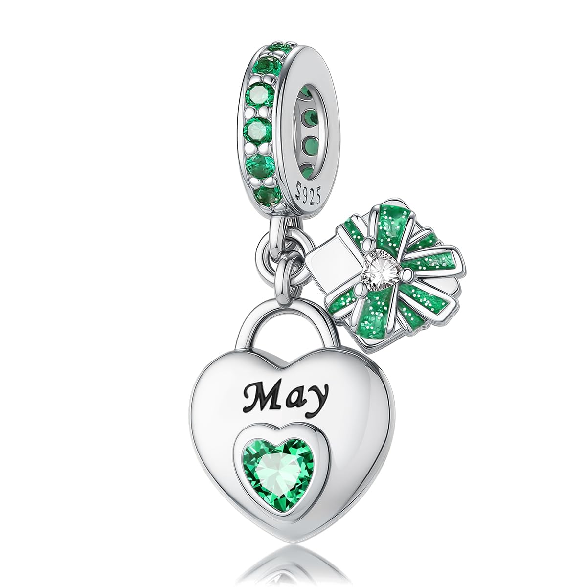 HappyStar 925 Sterling Silver Happy Birthday Bead Charm Love Heart Shape Birthstone Charms for Bracelets Dangle Pendant with 5A Cubic Zirconia Compatible Pandora Bracelets Jewelry Gift for Women