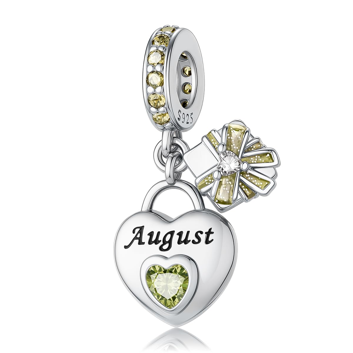 HappyStar 925 Sterling Silver Happy Birthday Bead Charm Love Heart Shape Birthstone Charms for Bracelets Dangle Pendant with 5A Cubic Zirconia Compatible Pandora Bracelets Jewelry Gift for Women