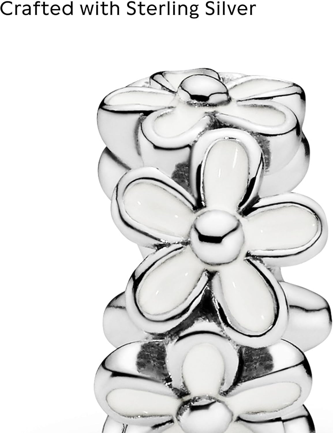 PANDORA White Daisy Flower Spacer Charm - Bracelet Charm for PANDORA Moments Bracelets - Sterling Silver & Enamel - Gift for Her - Jewelry for Women with Gift Box