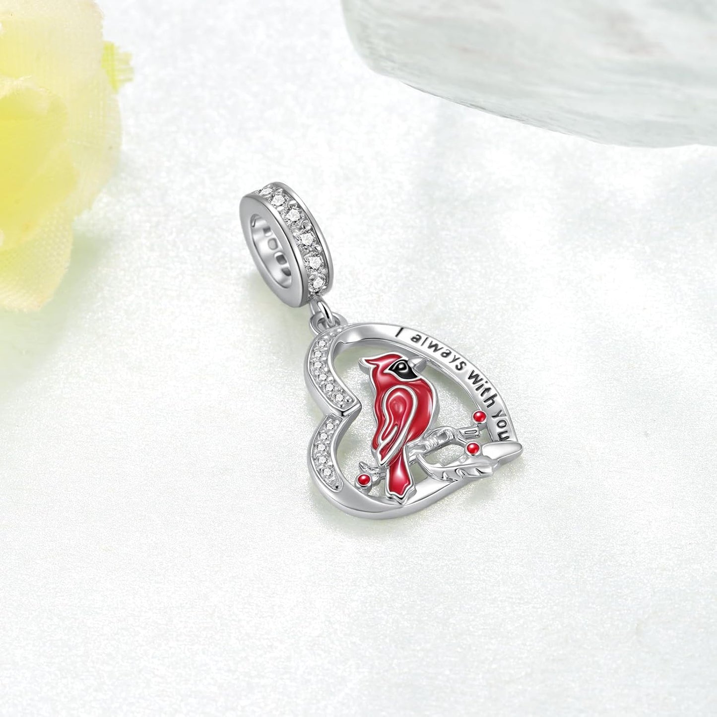 Cardinal Charm 925 Sterling Silver Cardinal Charms for Bracelets I am Always With You Memorial Jewelry Heart Red Cardinal Gifts for Women