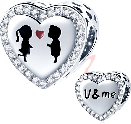 GEMDAZZ 925 Sterling Silver Valentines Day Charms Heart Charms, I Love You to The Moon and Back Pendant, Cupid Arrow and 4 Leaf Clover Beads fit European Bracelets, Gift for Lover/Wife/Girls