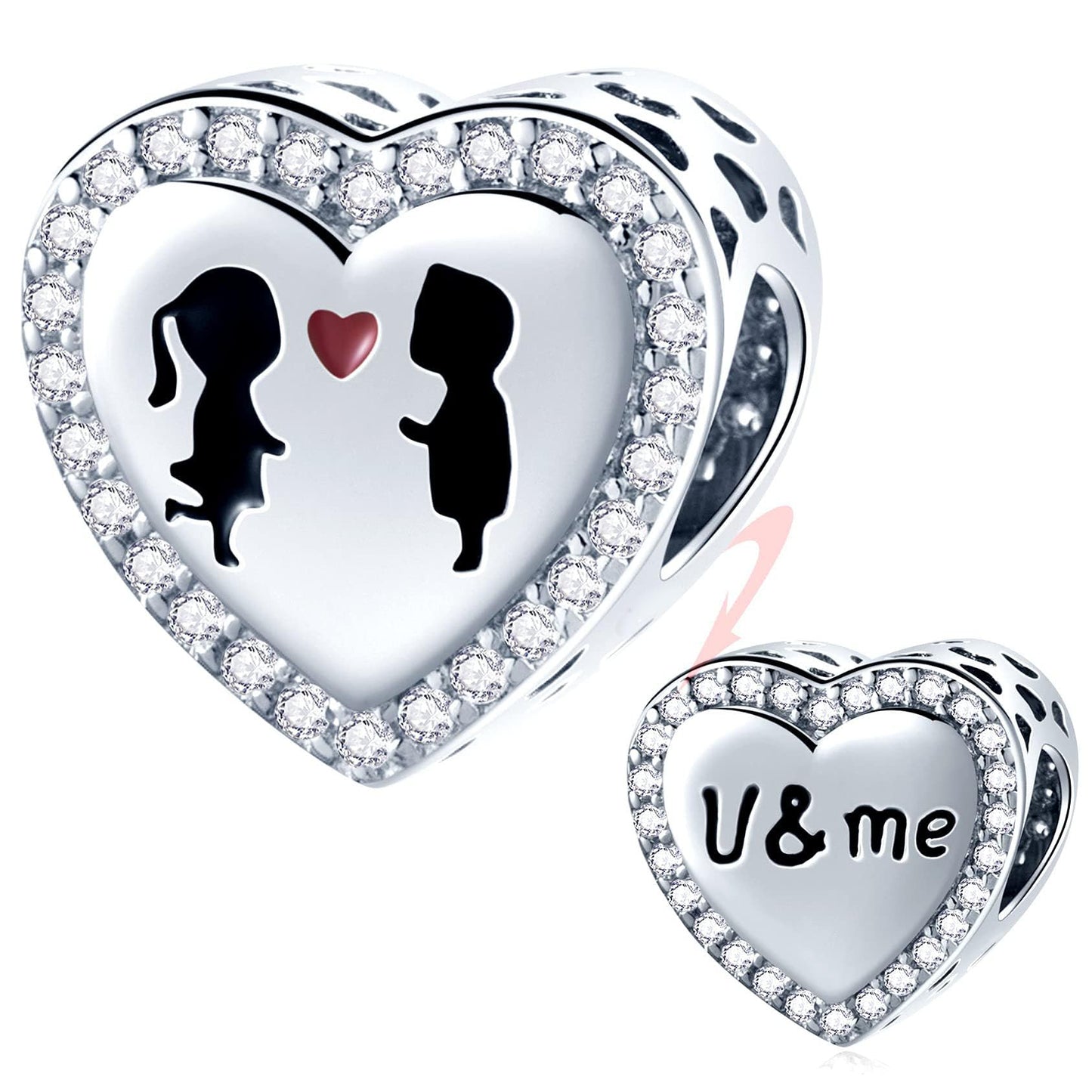 GEMDAZZ 925 Sterling Silver Valentines Day Charms Heart Charms, I Love You to The Moon and Back Pendant, Cupid Arrow and 4 Leaf Clover Beads fit European Bracelets, Gift for Lover/Wife/Girls