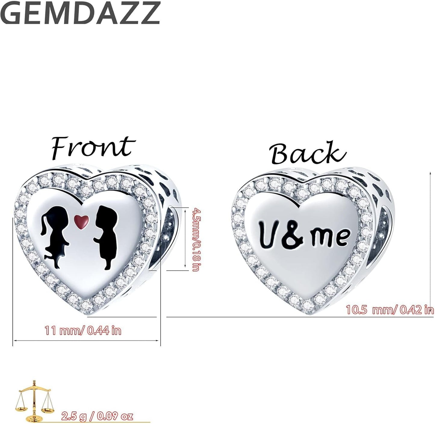 GEMDAZZ 925 Sterling Silver Valentines Day Charms Heart Charms, I Love You to The Moon and Back Pendant, Cupid Arrow and 4 Leaf Clover Beads fit European Bracelets, Gift for Lover/Wife/Girls