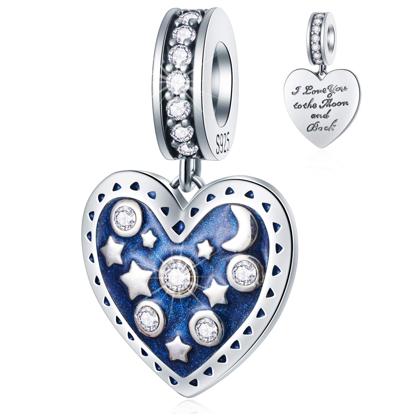 GEMDAZZ 925 Sterling Silver Valentines Day Charms Heart Charms, I Love You to The Moon and Back Pendant, Cupid Arrow and 4 Leaf Clover Beads fit European Bracelets, Gift for Lover/Wife/Girls