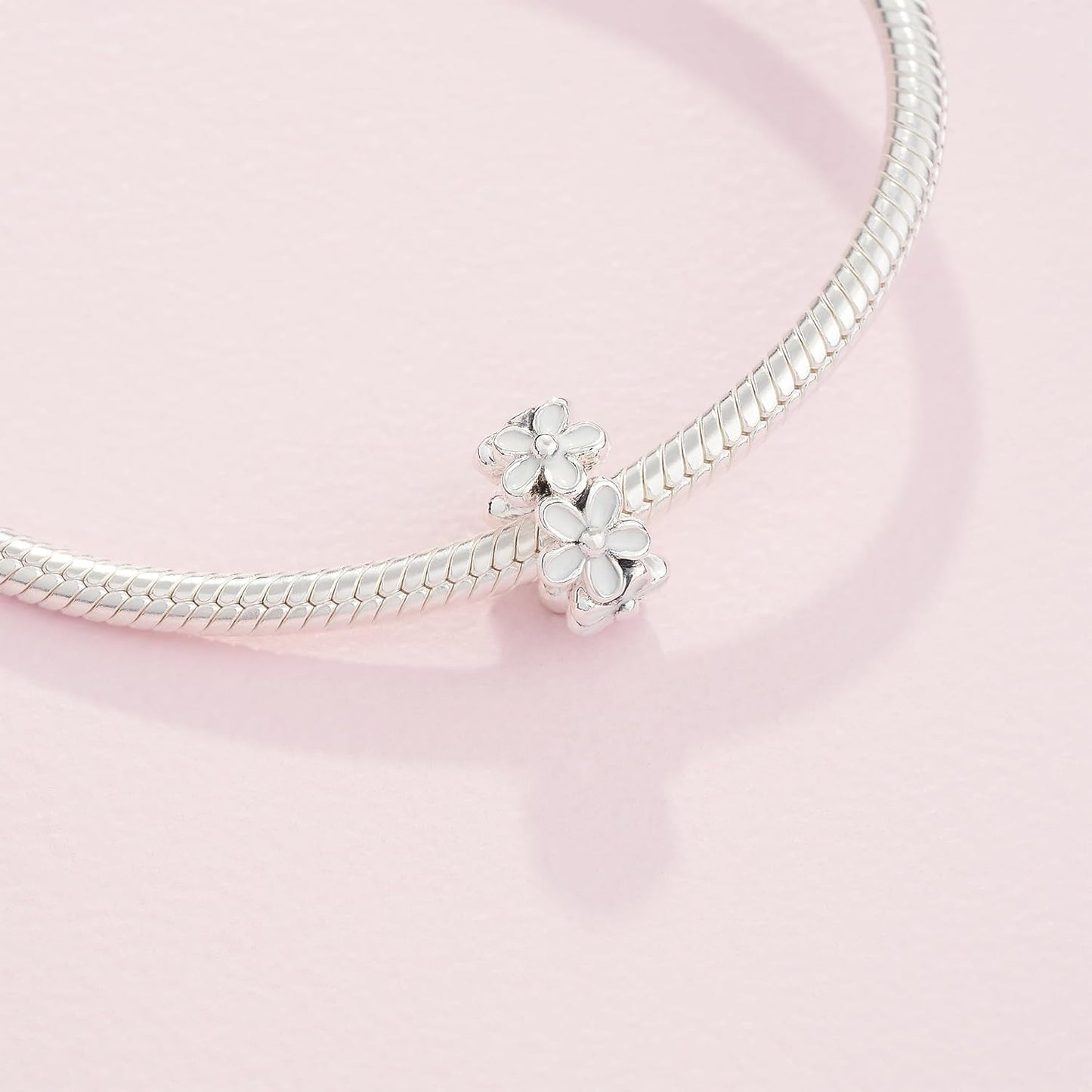 PANDORA White Daisy Flower Spacer Charm - Bracelet Charm for PANDORA Moments Bracelets - Sterling Silver & Enamel - Gift for Her - Jewelry for Women with Gift Box