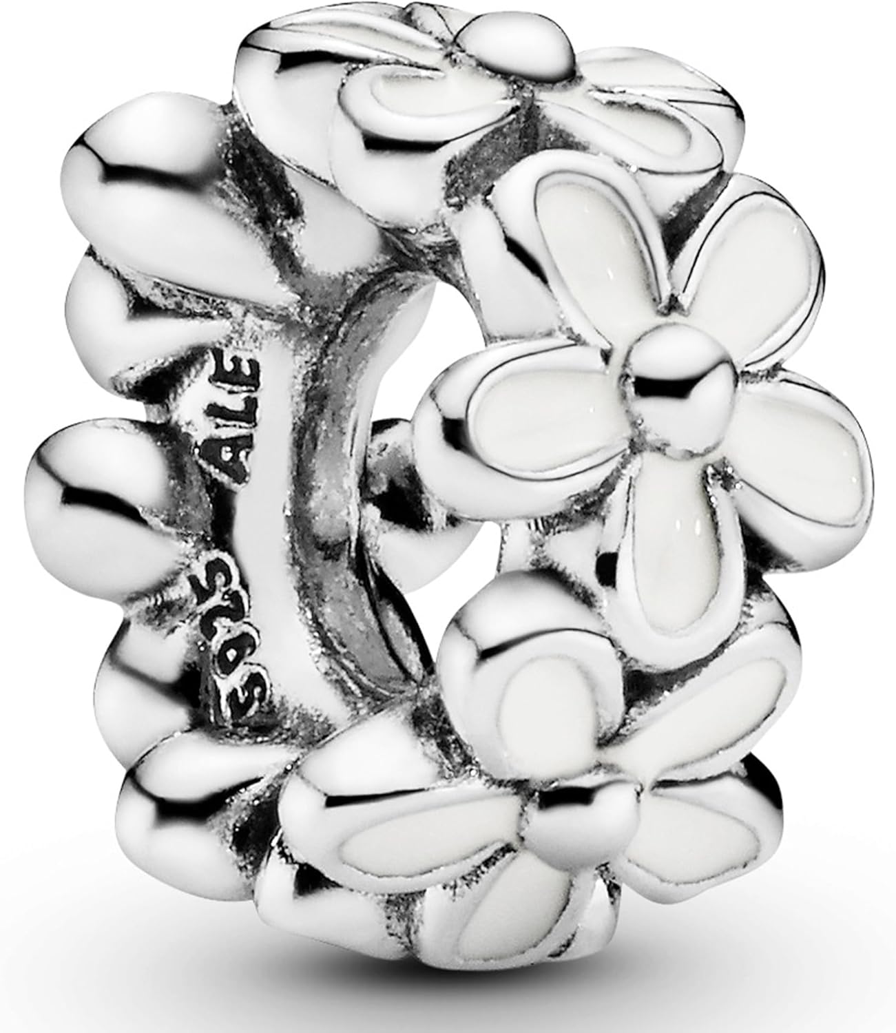 PANDORA White Daisy Flower Spacer Charm - Bracelet Charm for PANDORA Moments Bracelets - Sterling Silver & Enamel - Gift for Her - Jewelry for Women with Gift Box