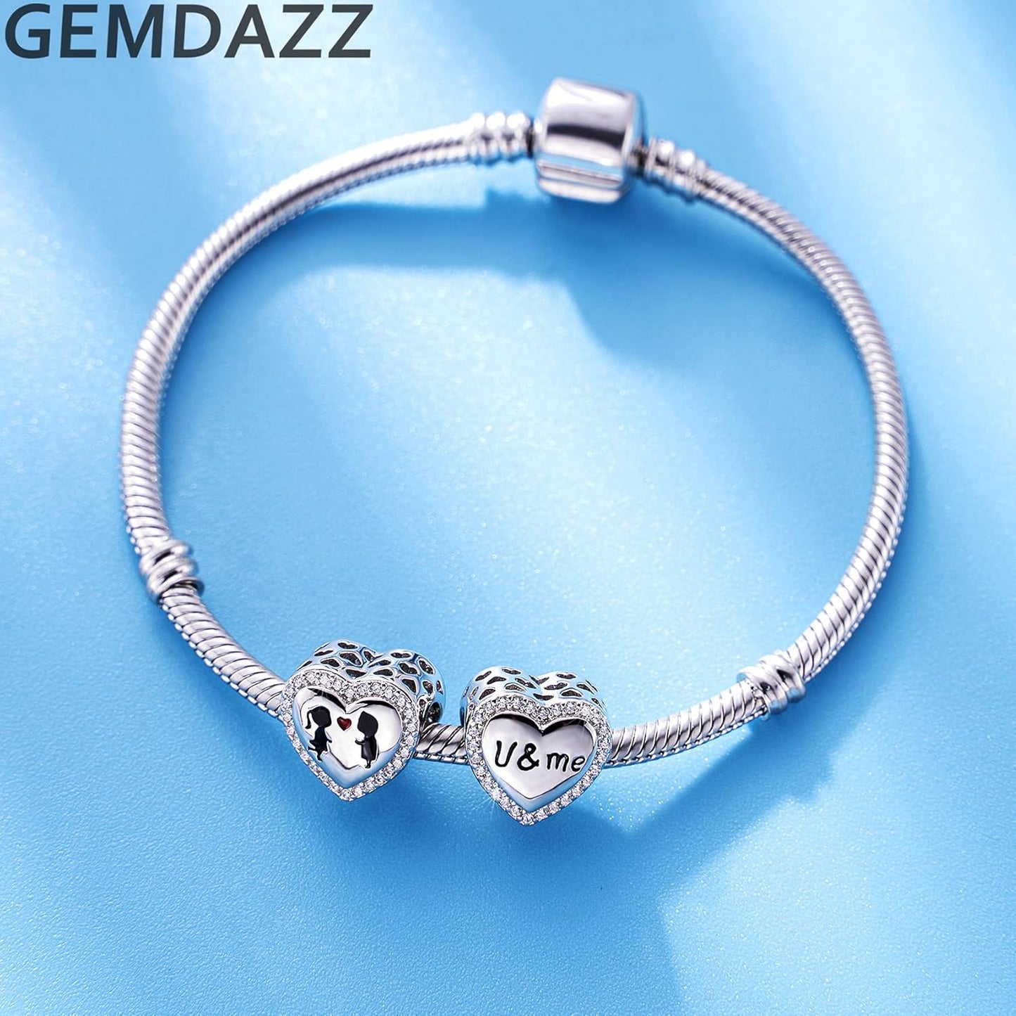 GEMDAZZ 925 Sterling Silver Valentines Day Charms Heart Charms, I Love You to The Moon and Back Pendant, Cupid Arrow and 4 Leaf Clover Beads fit European Bracelets, Gift for Lover/Wife/Girls