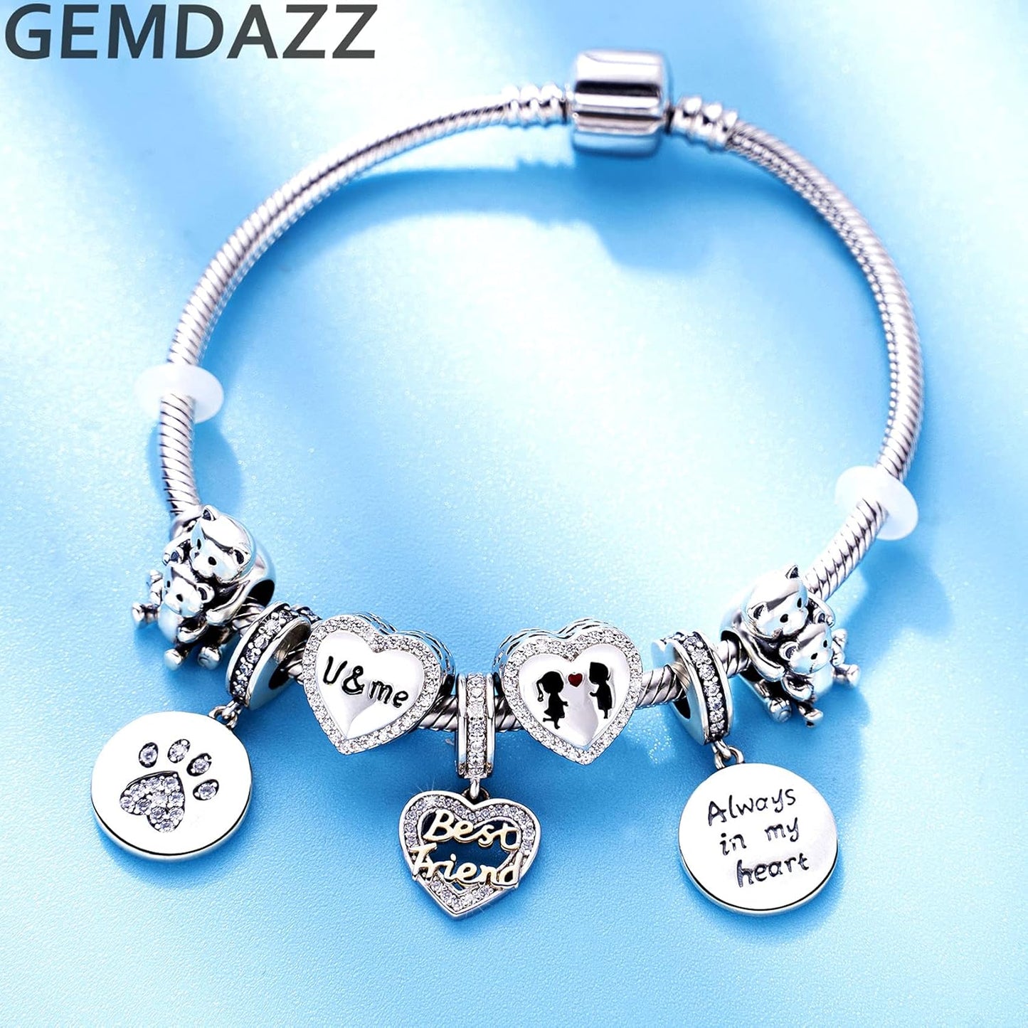GEMDAZZ 925 Sterling Silver Valentines Day Charms Heart Charms, I Love You to The Moon and Back Pendant, Cupid Arrow and 4 Leaf Clover Beads fit European Bracelets, Gift for Lover/Wife/Girls