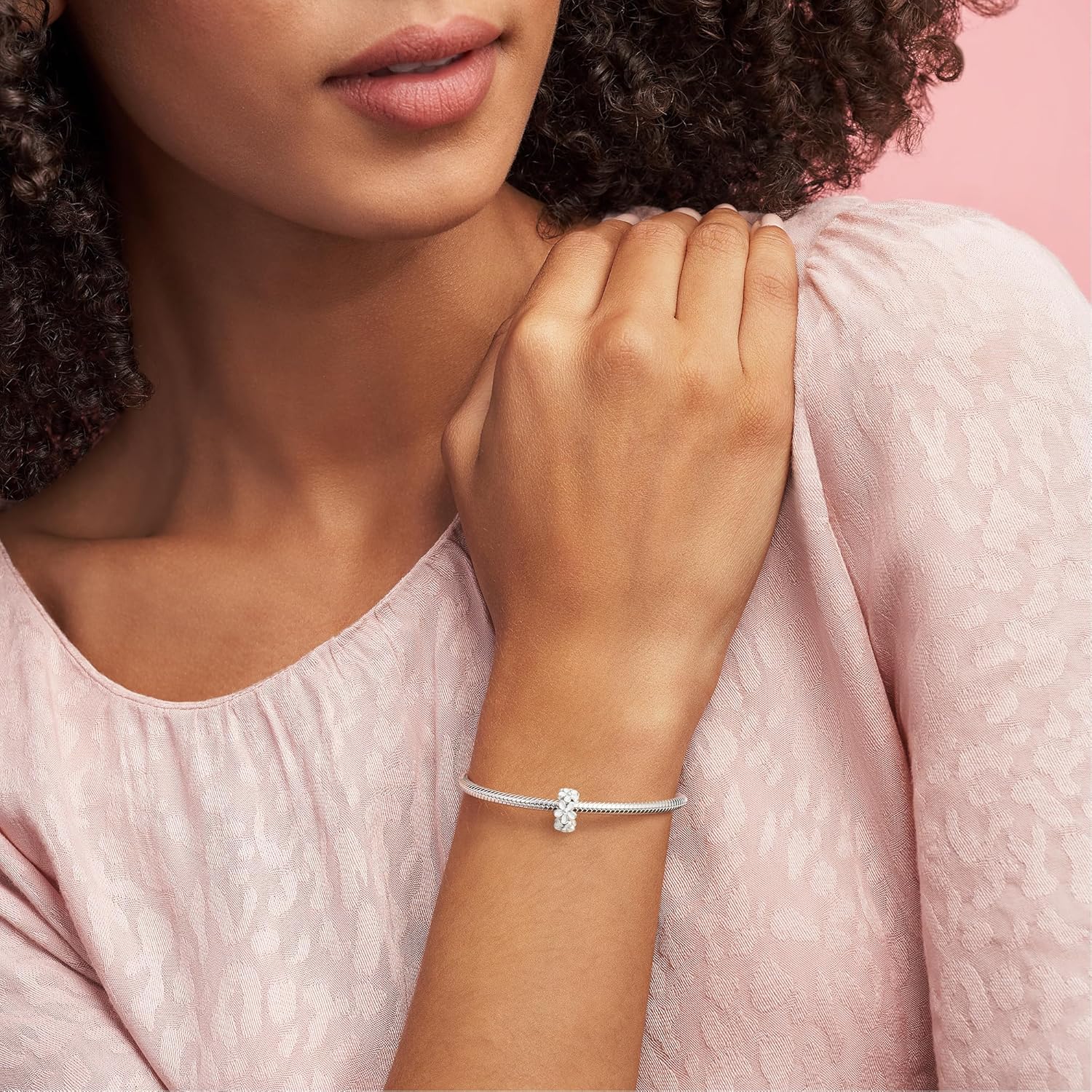 PANDORA White Daisy Flower Spacer Charm - Bracelet Charm for PANDORA Moments Bracelets - Sterling Silver & Enamel - Gift for Her - Jewelry for Women with Gift Box